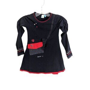 Nano Girls Red Black Dress 5 Embellished Pocket Bow Hearts Long Sleeve Artsy